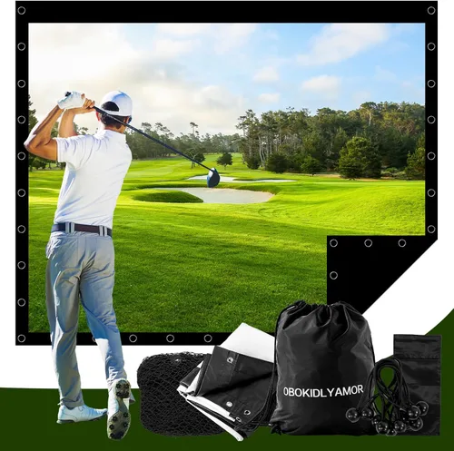 Pantalla de impacto para simulador de golf con cuerdas laterales de tela opaca de doble capa negra; pantalla de proyección 4K de alta definición
