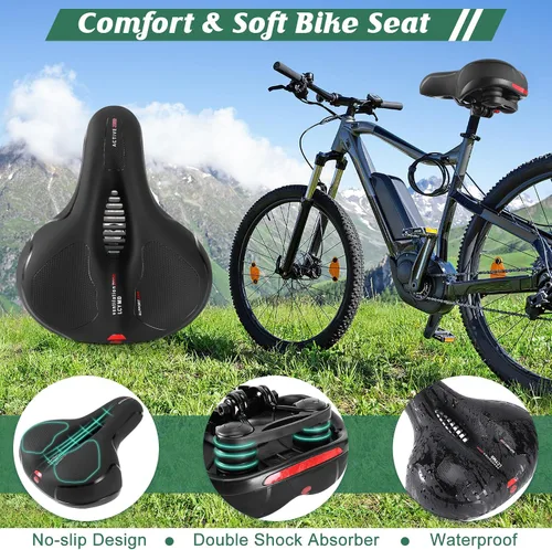 Miniatura 3 de Cómodo cojín de asiento para hombres y mujeres con doble absorción de impactos, espuma viscoelástica con memoria, sillín de bicicleta ancho e