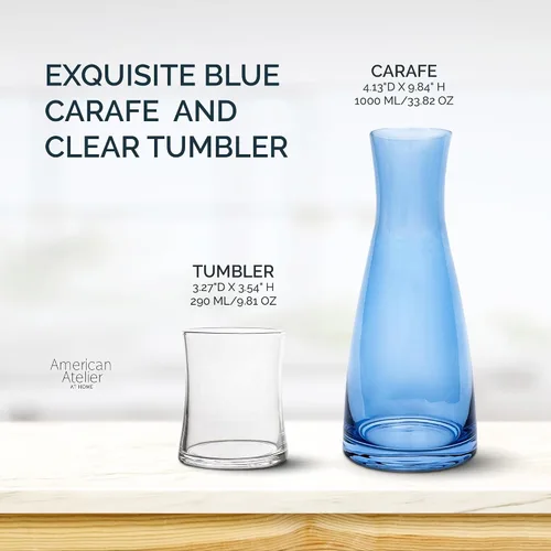 Miniatura 6 de American Atelier Jarra de agua de noche de 33 onzas con vaso, jarra de vidrio de 9 pulgadas con tapa para mesita de noche, habitación de invitados