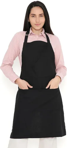 Encasa XO Delantal de algodón ajustable con bolsillos y toallero de tamaño 27 x 33 pulgadas (negro completo) para hombres y mujeres, chefs para