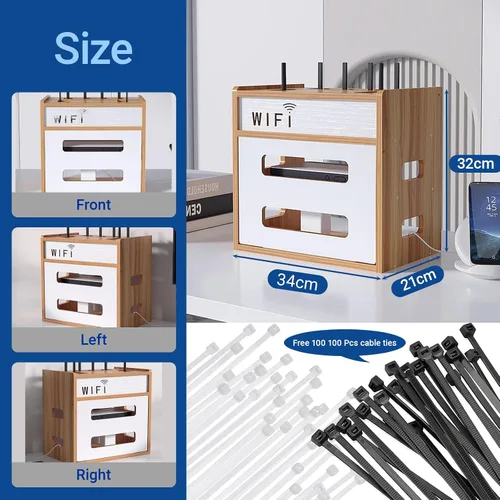 Miniatura 6 de Catekro Caja de almacenamiento para enrutador WiFi, gabinete WiFi para ocultar el enrutador y el módem, caja decorativa para oficina y hogar