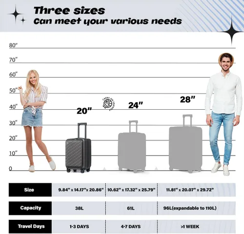 Miniatura 3 de AnyZip Maletas de equipaje con ruedas giratorias PC+ABS Hardshell TSA Lock, gris oscuro