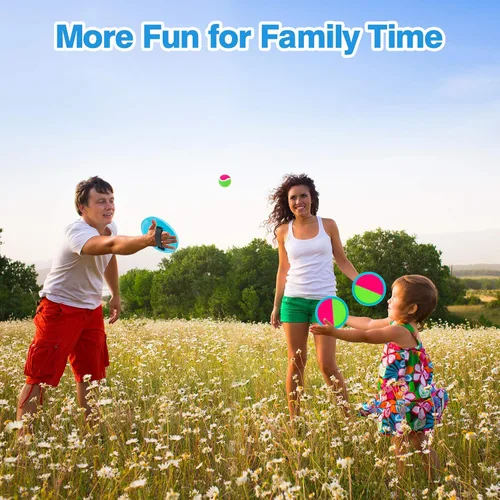 Miniatura 6 de Juegos al aire libre, juego de lanzamiento y pelota con 6 paletas y 3 pelotas, juegos de patio perfectos para niños de 4 a 8 años, regalos de Pascua
