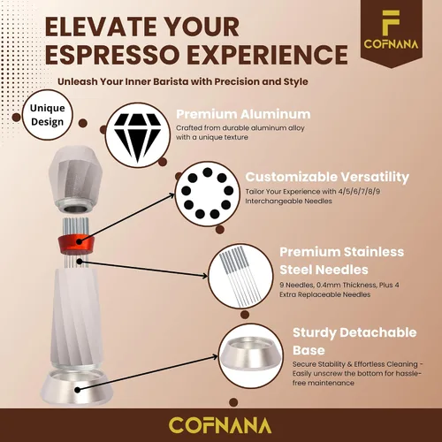 Miniatura 2 de WDT Tool Espresso - Herramienta agitadora profesional de espresso - Distribuidor de espresso de aluminio premium - Herramienta de distribución