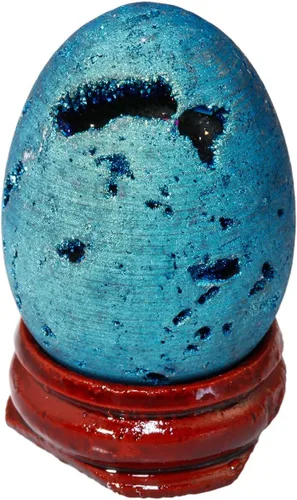 Miniatura 8 de Nupuyai Esfera de ágata de geoda druzy revestida de titanio con soporte de madera, bola de cuarzo de cristal de energía curativa para decoración