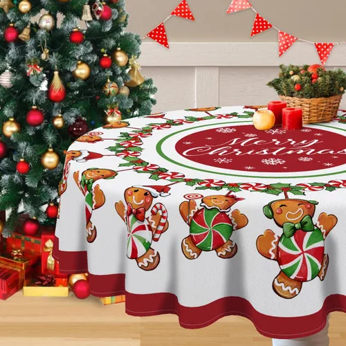 Miniatura 10 de Mantel cuadrado de hombre de jengibre con texto en inglés "Merry Christmas" de 60 x 60 pulgadas, mantel decorativo para mesa de comedor, decoración