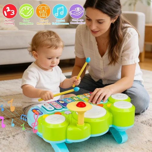 Miniatura 8 de Juguetes Musicales para Bebés 3 en 1 Piano Teclado Xilófono Juego de Tambores para Niñas y Niños de 1 Año Juguetes Edad 2 Años Instrumento Musical