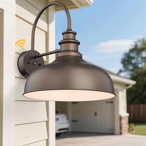 Miniatura 8 de Bestshared Domo grande de 16 pulgadas con sensor de atardecer a amanecer, luz de granero para exteriores, antioxidante, aplique de pared al aire