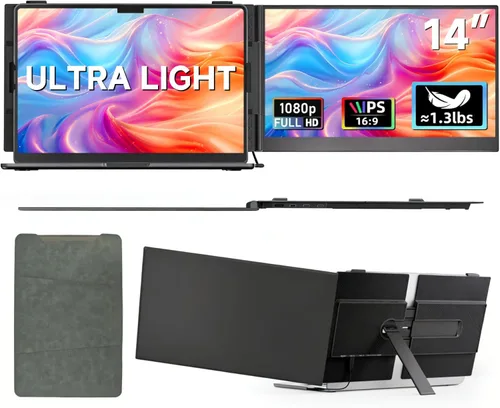 Miniatura 9 de Extensor de pantalla triple para laptop, 2.2 libras 14 pulgadas FHD ultra ligero, múltiples monitores portátiles ultrafinos conectables