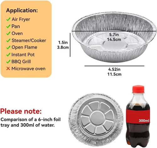 Miniatura 2 de Forros desechables para freidora de aire de aluminio con revestimiento antiadherente, redondos, 50 unidades, de papel de aluminio a prueba