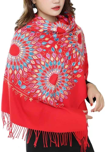 Miniatura 2 de Urban CoCo Bufanda bordada de gran tamaño con borlas para mujer