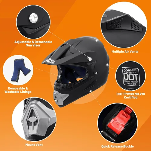 Miniatura 2 de Casco OUMURS DOT para ATV de todoterreno con gafas, guantes y mascarilla, con visera solar ajustable para motocicleta, para adultos, todoterreno