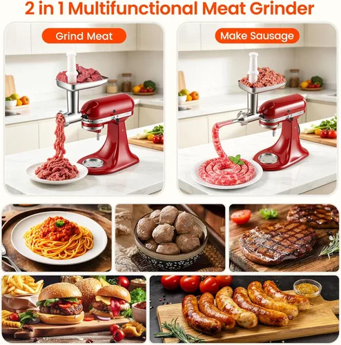 Miniatura 5 de KINGEAGLE - Accesorio para molinillo de alimentos para mezcladores KitchenAid, juego de accesorios para picadora de carne de acero inoxidable apto