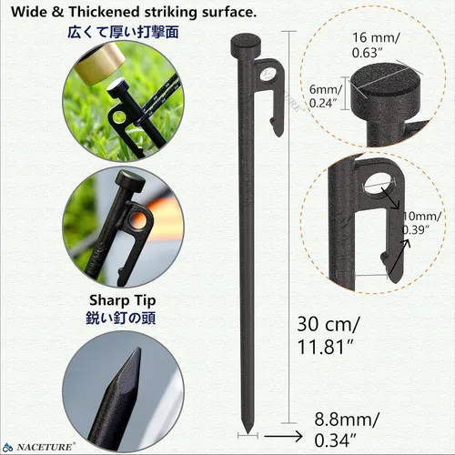 Miniatura 2 de Estaca Resistente para Tienda de Campaña de 12 Pulgadas, Paquete de 4 con Cuerdas Tensoras de Campamento, Estacas de Patio para Toldo, Estacas