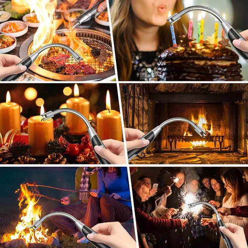Miniatura 6 de AT-Mizhi Encendedor eléctrico - Encendedor de cuello largo recargable con linterna LED para velas, camping y barbacoa