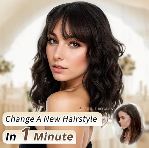 Miniatura 4 de AISI HAIR Peluca Bob Sintética Rizada y Ondulada Marrón Natural con Flequillo para Mujeres, 21-23 Pulgadas Marrón oscuro
