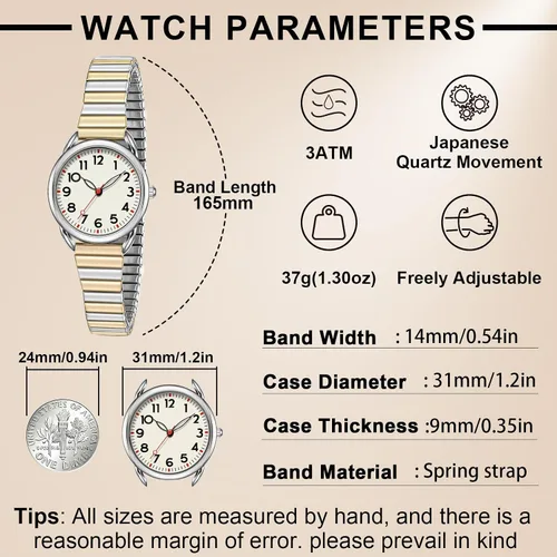 Miniatura 6 de Asan Ge Reloj para mujer, banda de expansión que se adapta a varios tamaños, analógico vintage, resistente al agua, esfera luminosa de moda, fácil