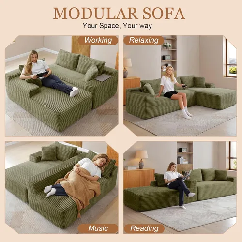 Miniatura 7 de Sofá modular Cloud de 108 pulgadas, moderno sofá deshuesado con otomana móvil, sofá modular de asiento profundo, sofás esquineros de pana para sala