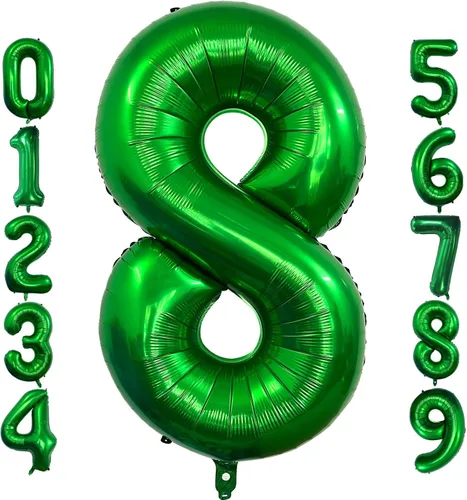 Miniatura 16 de Globo de 40 pulgadas color verde oscuro número 4 gigante, de papel de aluminio de Mylar gigante, globos de helio verde oscuro para fiestas