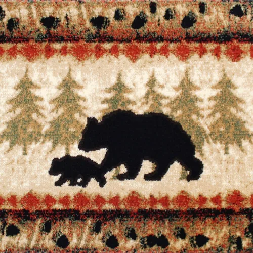 Miniatura 6 de EMMA + OLIVER Alfombra rústica con temática de cabaña o cabaña, diseño de oso y cachorro con árboles, 2 x 3 pies, borde con patrón de pista de oso