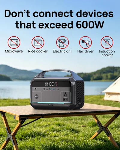 Miniatura 8 de Estación de energía portátil de 600W (pico de 1200W), generador solar de 288Wh (90,000mAh) con batería LiFePO4 y salidas de CA, carga rápida de 1.7H