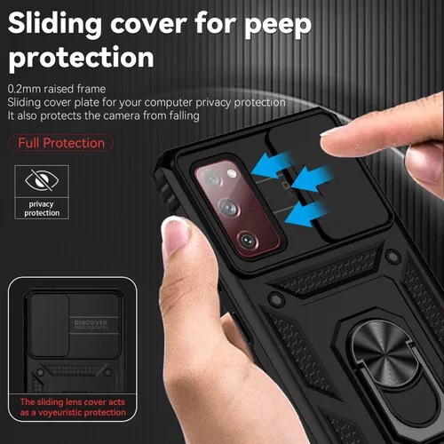 Miniatura 4 de Funda para Samsung Galaxy S20 FE 5G con cubierta para lente de cámara, protector de pantalla HD, soporte de anillo magnético probado contra caídas
