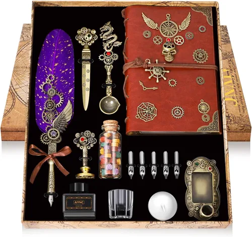 Miniatura 8 de Juego de Pluma Estilográfica y Tinta, Con Kit de Sello de Cera y Cuaderno, Juego de Caligrafía para Amantes de la Escritura, Regalos para el Día