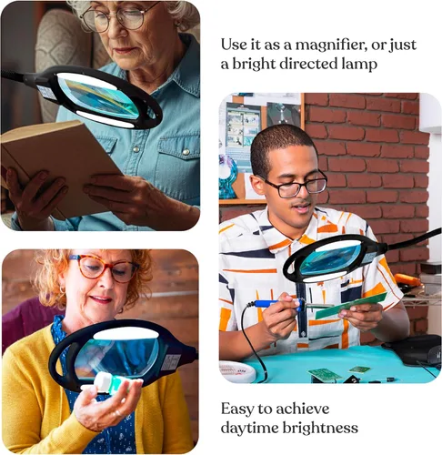 Miniatura 6 de Brightech Lámpara de pie de aumento LightView Pro - Lupa con manos libres con luz LED brillante para la lectura - Luz de trabajo con cuello de cisne