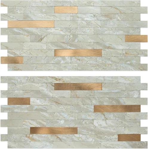 Miniatura 8 de Auliget - 20 láminas de azulejos adhesivos imitación piedra para protector antisalpicaduras, mosaicos de cloruro de polivinilo con acabado mármol