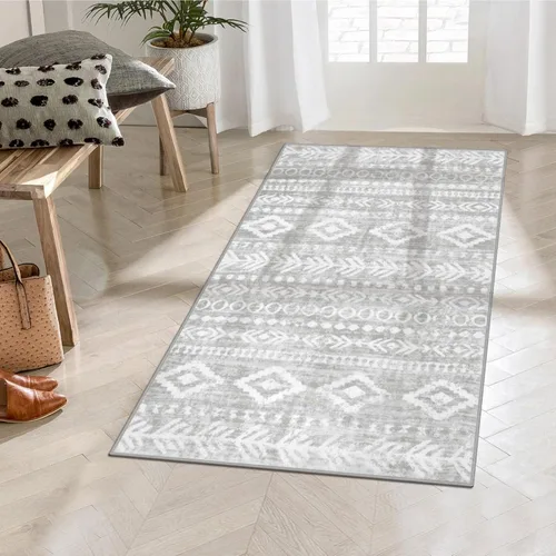 Miniatura 27 de Lahome Alfombra bohemia marroquí para entrada, lavable, de 2 x 3 pies, color gris y blanco, antideslizante, ultra fina, suave, rústica con estampado