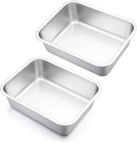Miniatura 11 de E-far Juego de 2 moldes de lasaña de acero inoxidable profundo, 12.75 x 10 x 3.2 pulgadas, rectangular, de metal, para horno, no tóxico