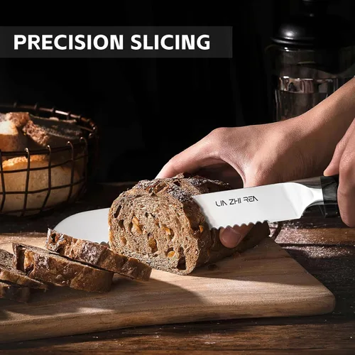 Miniatura 4 de Cuchillo de pan, cuchillos de pan de 8 pulgadas para masa madre de pan casera, hoja dentada de acero inoxidable alemán de alto carbono, hoja