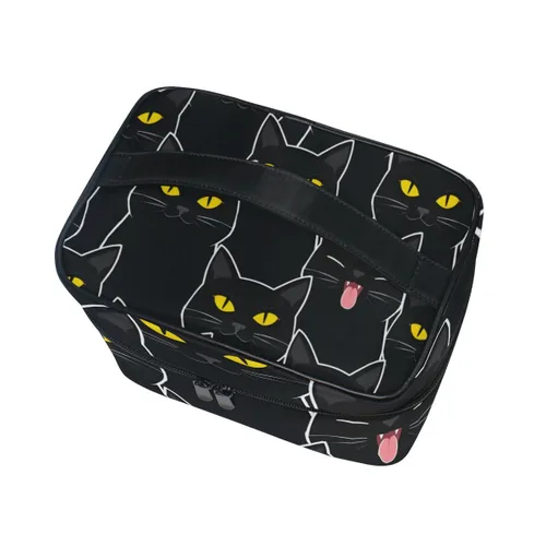 Miniatura 3 de senya Bolsas de maquillaje de viaje con cremallera, patrón de gatos negros, bolsa de cosméticos, bolsas de aseo y tren, bolsas de almacenamiento