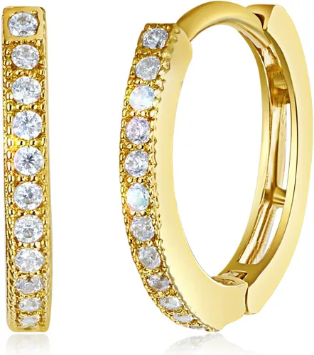 Miniatura 2 de Pendientes de aro de oro amarillo de 14 quilates de 0.039in de grosor, 2 tamaños diferentes disponibles