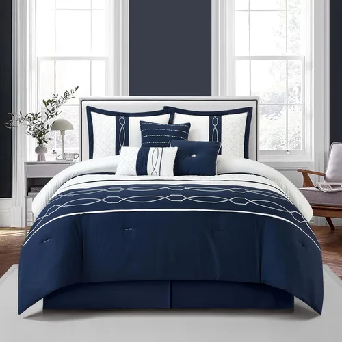 Miniatura 10 de Grand Avenue Juegos de cama con diseño geométrico negro/rojo, tamaño Queen con edredón, 7 piezas, funda de almohada, falda de cama, almohada