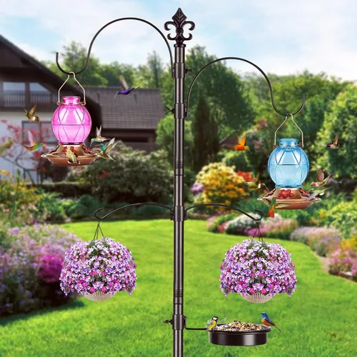 Miniatura 2 de BOLITE Comederos para colibríes para exteriores colgantes, comedero de vidrio para colibríes, comedero para aves silvestres con cinco puertos de azul