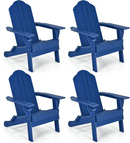Miniatura 18 de Giantex Adirondack - Silla plegable para exteriores, silla de patio resistente a la intemperie de HDPE con soporte integrado para tazas, silla