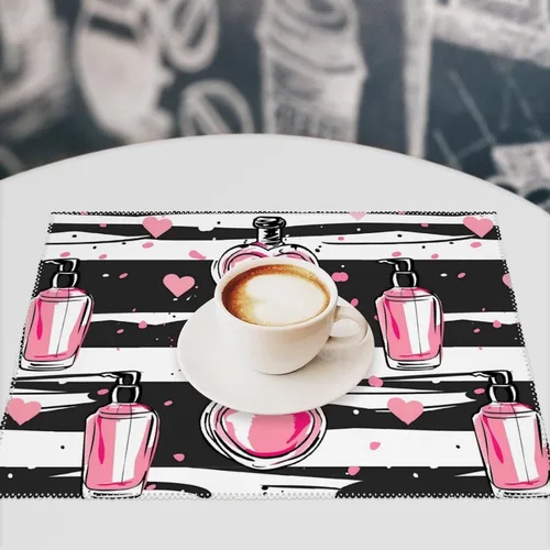 Miniatura 7 de Make Up Theme Pattern with Perfume Placemats Set of 6 Resistant Table Mats Washable Place Mats for Dinner Party Table Decoration