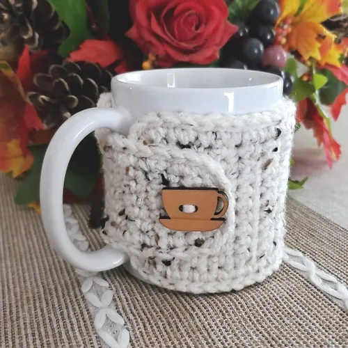 Miniatura 6 de Taza acogedora con taza de madera y botón de platillo (rojo y avena)