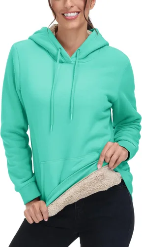 Miniatura 56 de MAGCOMSEN Sudaderas con capucha para mujer, con forro de sherpa, de vellón, para invierno, cálido, pesado, de algodón, con bolsillo