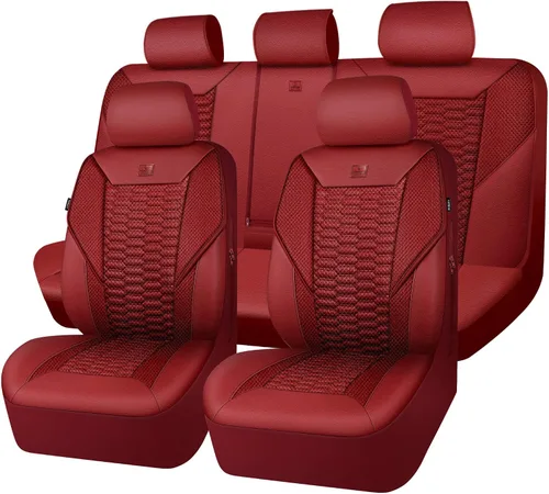 Miniatura 17 de CAR PASS Juego completo de fundas para asientos de automóvil de espuma 3D y cuero PU, lujosas fundas para asientos de cuero sintético transpirables