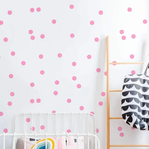 Calcomanías de pared de lunares rosa bebé, círculos de vinilo extraíbles de 1 pulgada (100 unidades), no adhesivos, despegar y pegar, seguros en las