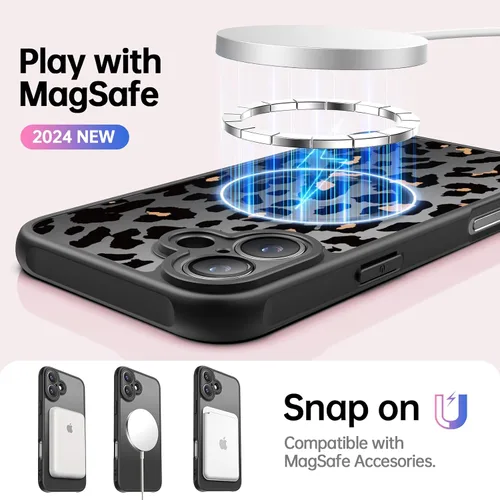 Miniatura 4 de FUNMIKO Funda para iPhone 16 Plus, carga inalámbrica y protección de grado militar, diseño floral moderno para mujeres y niñas, funda antideslizante