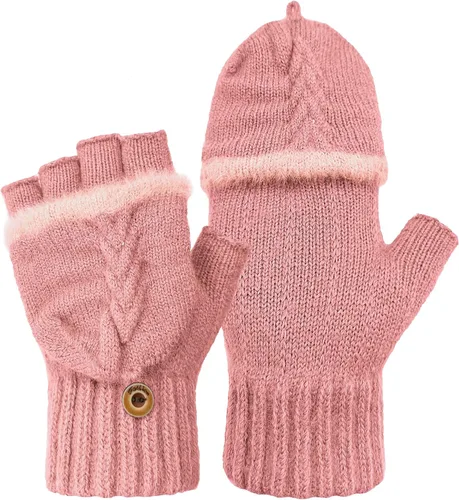 Miniatura 29 de Beurlike Guantes de invierno para mujer, de lana cálida, a prueba de viento, convertibles, sin dedos