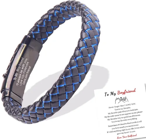 Pulsera de cuero trenzado con texto en inglés Love You Forever para hombres y niños, pulsera inspiradora de acero inoxidable, pulsera de cuero