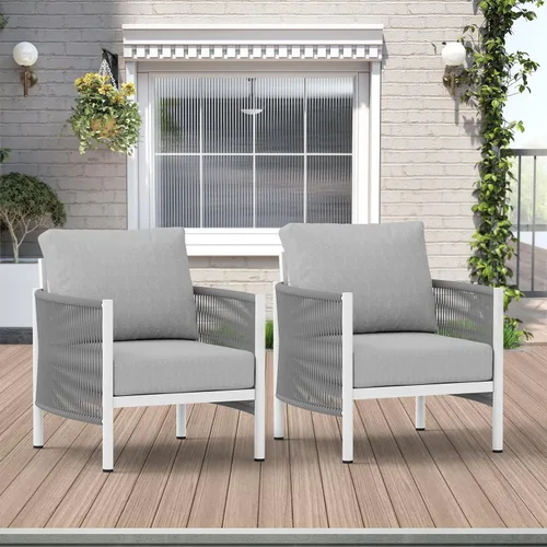 Miniatura 39 de Juego de muebles de aluminio para patio al aire libre con mesa de centro de doble capa, juegos de conversación de patio modernos de 4 piezas