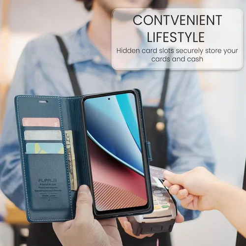 Miniatura 5 de FLIPALM Funda tipo cartera para Samsung Galaxy A14 5G con bloqueo RFID, soporte para tarjeta de crédito, de piel sintética, función atril, Azul