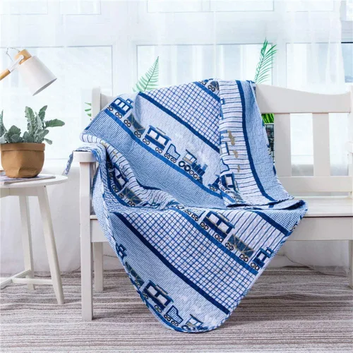 ABREEZE Colcha de colcha para niños, niñas y niños, regalo de cama 100% algodón natural, 43 x 51 pulgadas, tren azul