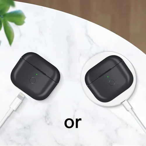 Miniatura 3 de Funda de carga inalámbrica de repuesto compatible con AirPod de 3ª generación, funda de cargador Air Pod 3 con botón de sincronización de Negro