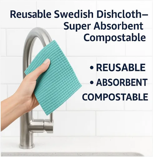 Miniatura 2 de Paños de cocina suecos reutilizables (paquete de 12) – Paños de limpieza de cocina ultra absorbentes y ecológicos – Mejor alternativa a toallas